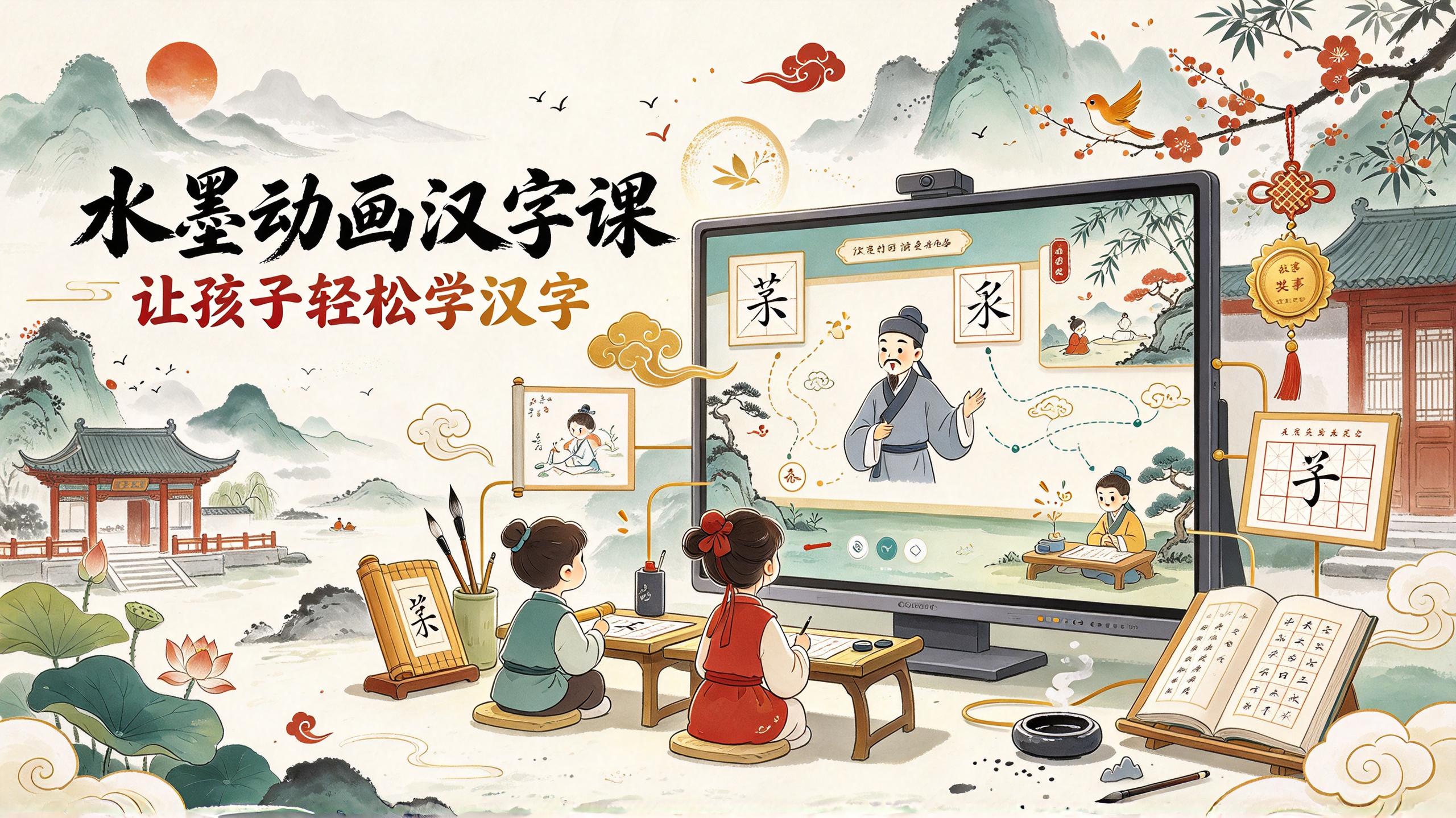 水墨动画汉字课，让孩子在国风动画中轻松学汉字 - 夸克网盘 资源封面图