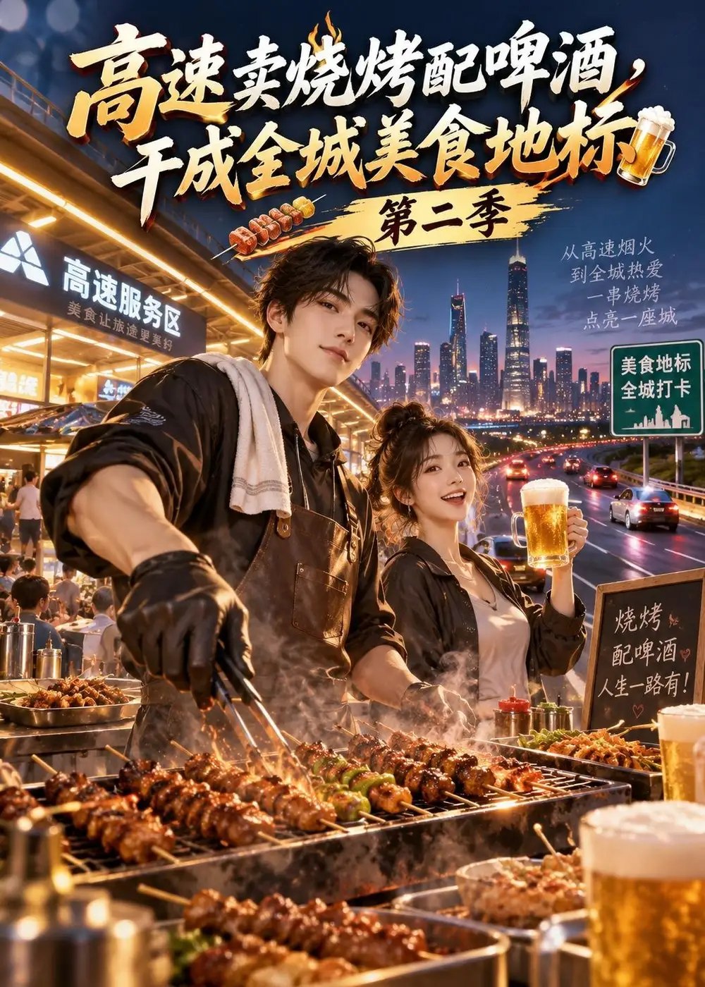 高速卖烧烤配啤酒，干成全城美食地标第二季&高速卖烧烤配啤酒干成全城美食地标第二季（209集）AI短剧 - 夸克网盘 资源封面图