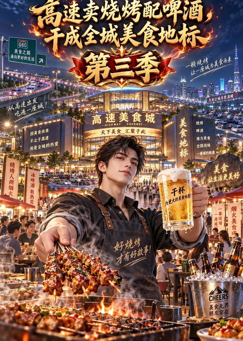 高速卖烧烤配啤酒，干成全城美食地标第三季&高速卖烧烤配啤酒干成全城美食地标第三季（174集）AI短剧 - 夸克网盘 资源封面图